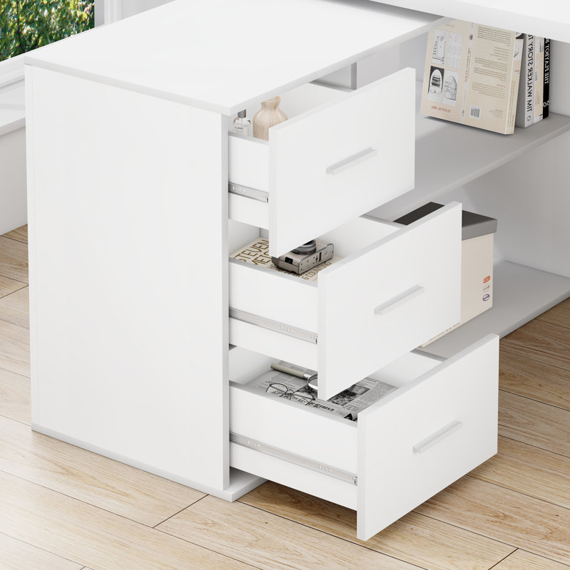 Chicent Modern Black L-shaped Executive Desk with Ample
